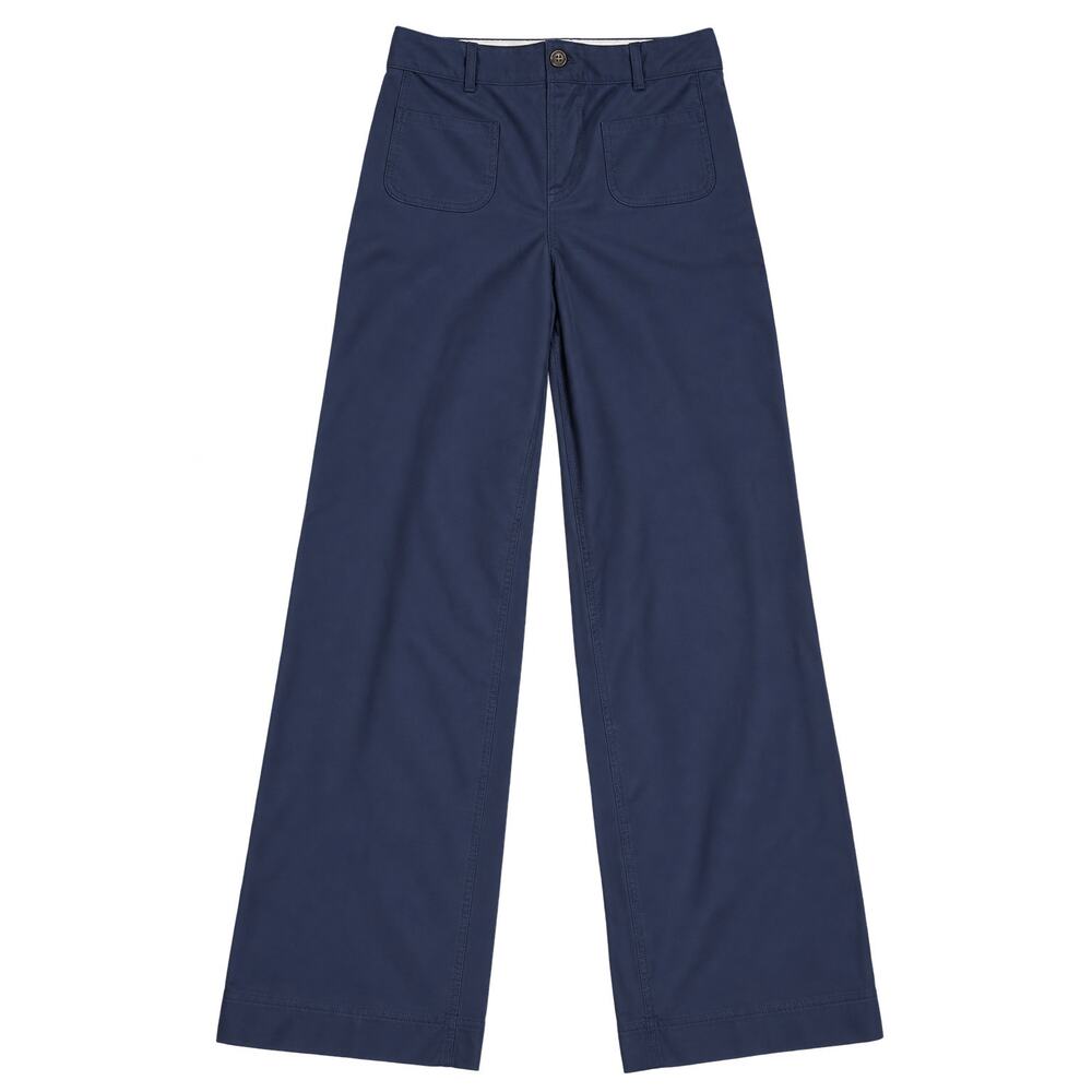 Navy Blue Wide Leg Sailor Coastal Grandma Chic Trouser Pants with Pockets NWT